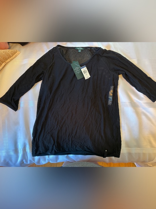 Lauren Ralph Lauren Tops - NWT, Lauren Ralph Lauren Black Mesh 3/4 Sleeve Top